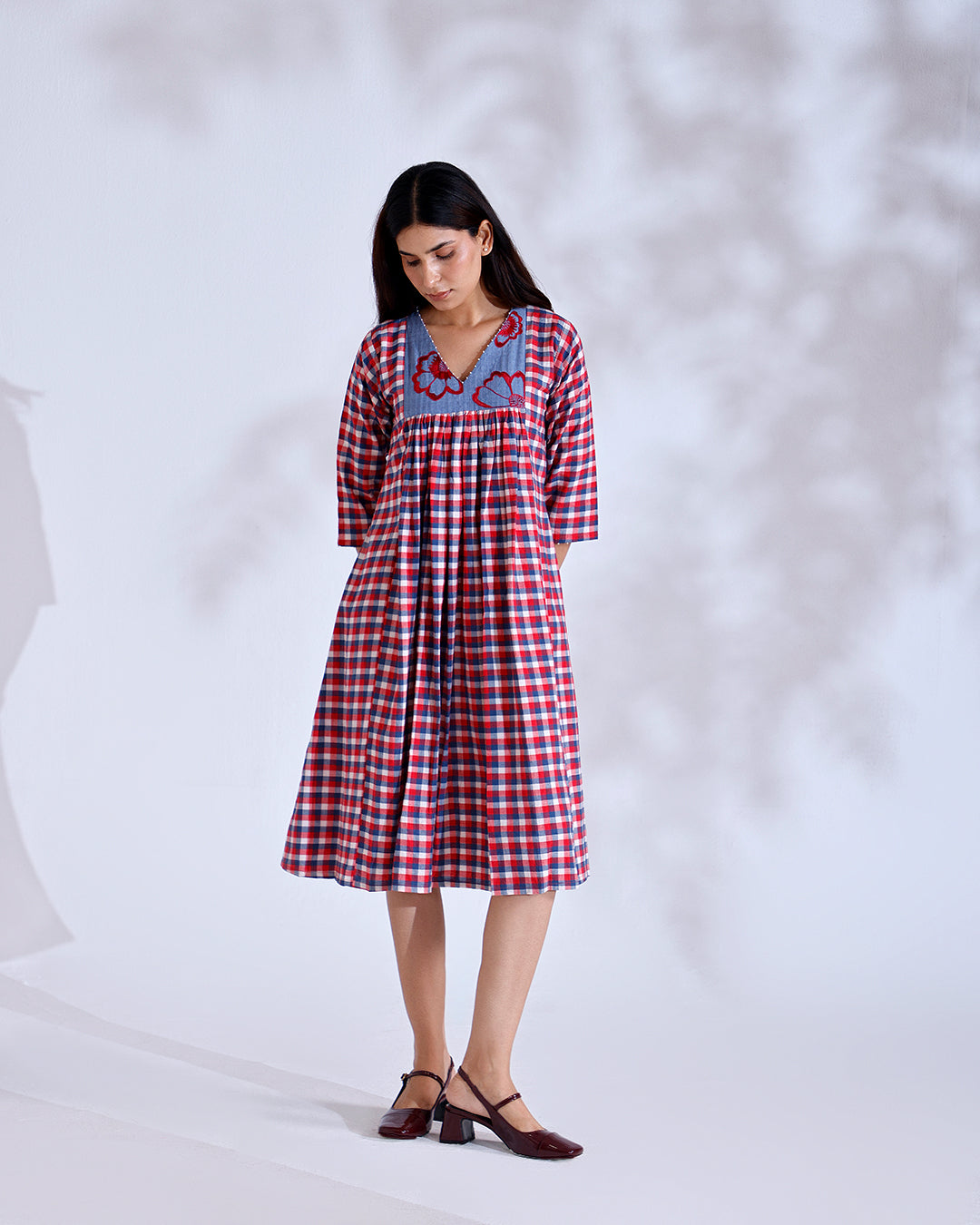 Daisy Red Gingham Handwoven Cotton Flow Dress
