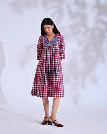Daisy Red Gingham Handwoven Cotton Flow Dress