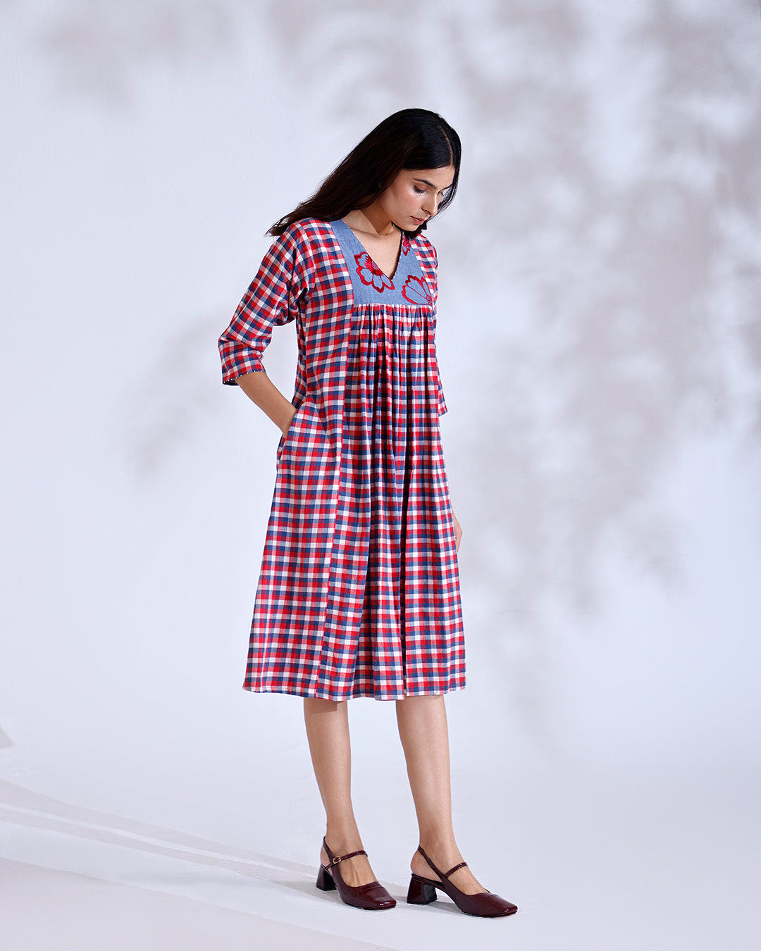 Daisy Red Gingham Handwoven Cotton Flow Dress