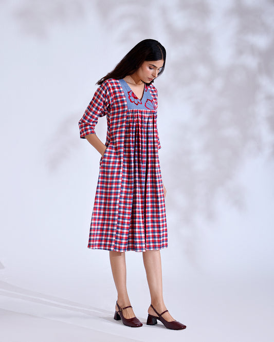 Daisy Red Gingham Handwoven Cotton Flow Dress