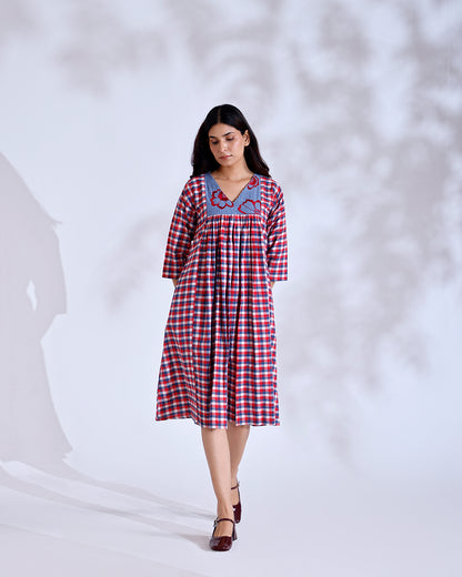 Daisy Red Gingham Handwoven Cotton Flow Dress