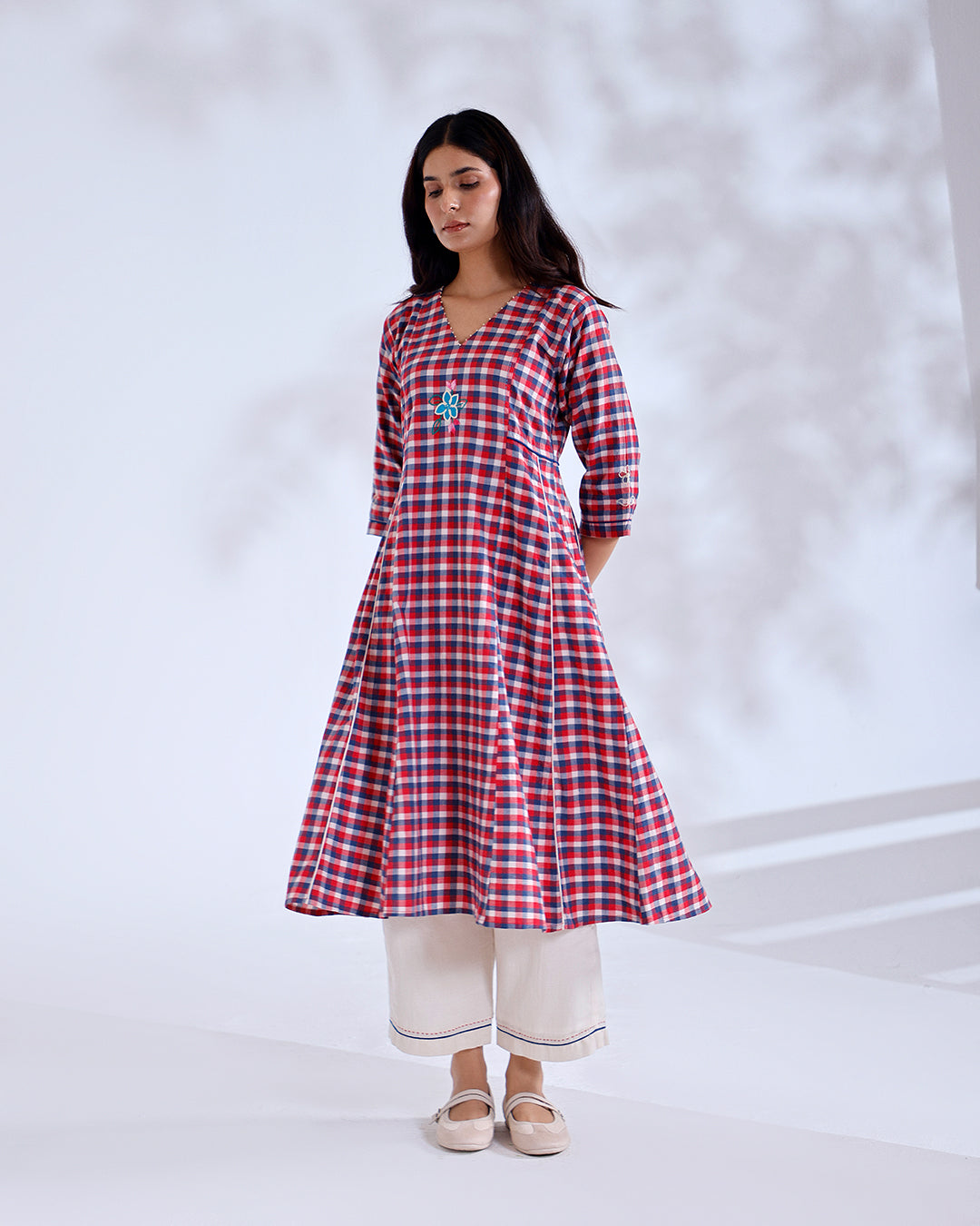 Daisy Red Gingham Handwoven Cotton Tunic Set