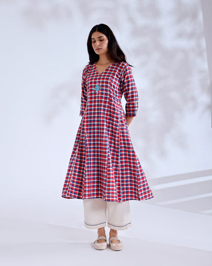 Daisy Red Gingham Handwoven Cotton Tunic Set