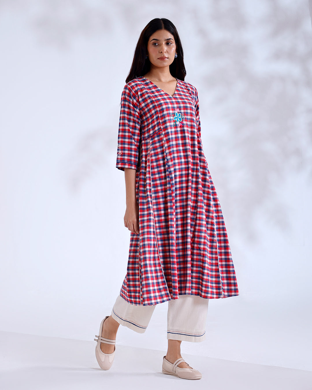 Daisy Red Gingham Handwoven Cotton Tunic Set