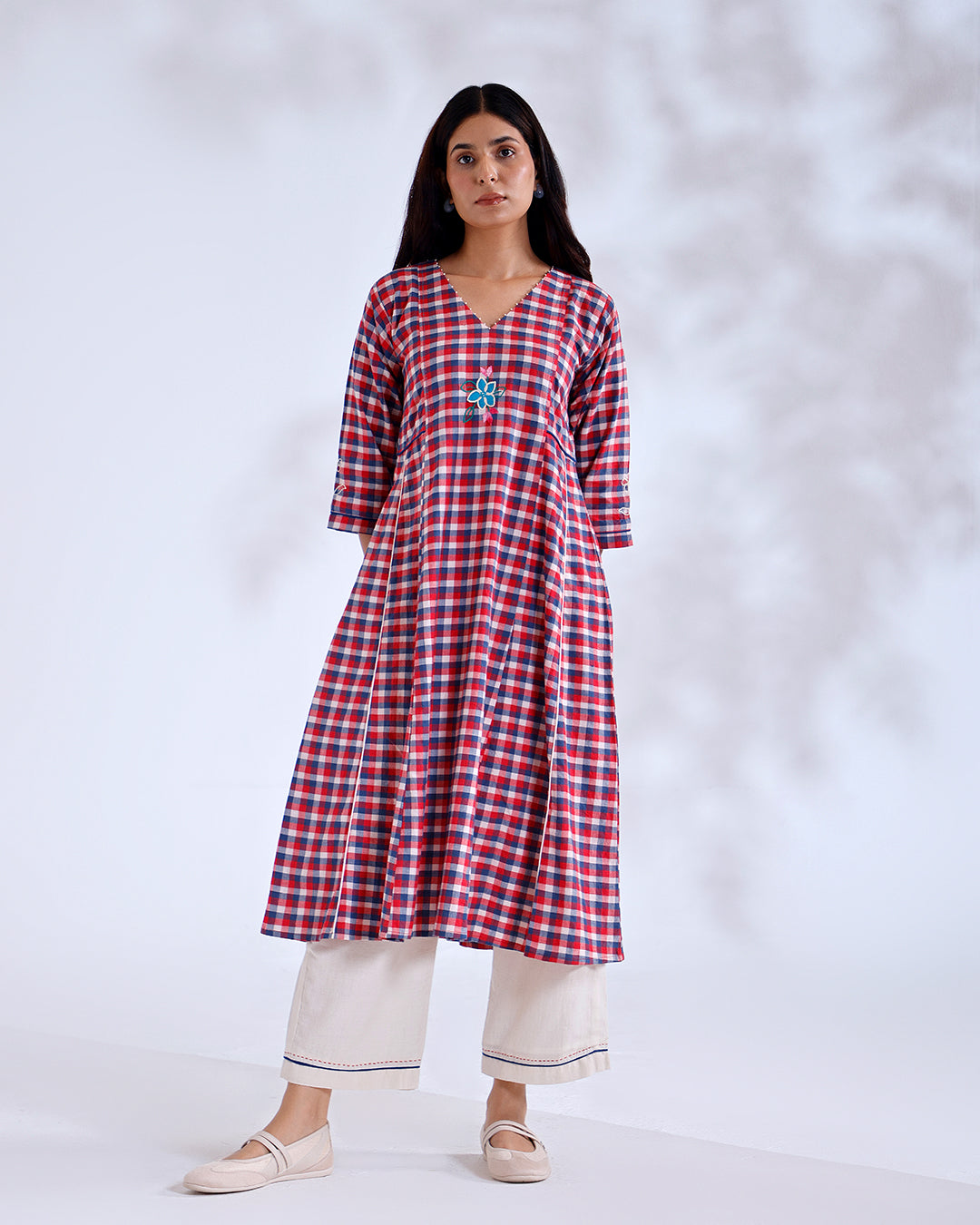 Daisy Red Gingham Handwoven Cotton Tunic Set