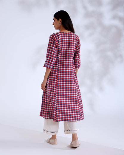 Daisy Red Gingham Handwoven Cotton Tunic Set