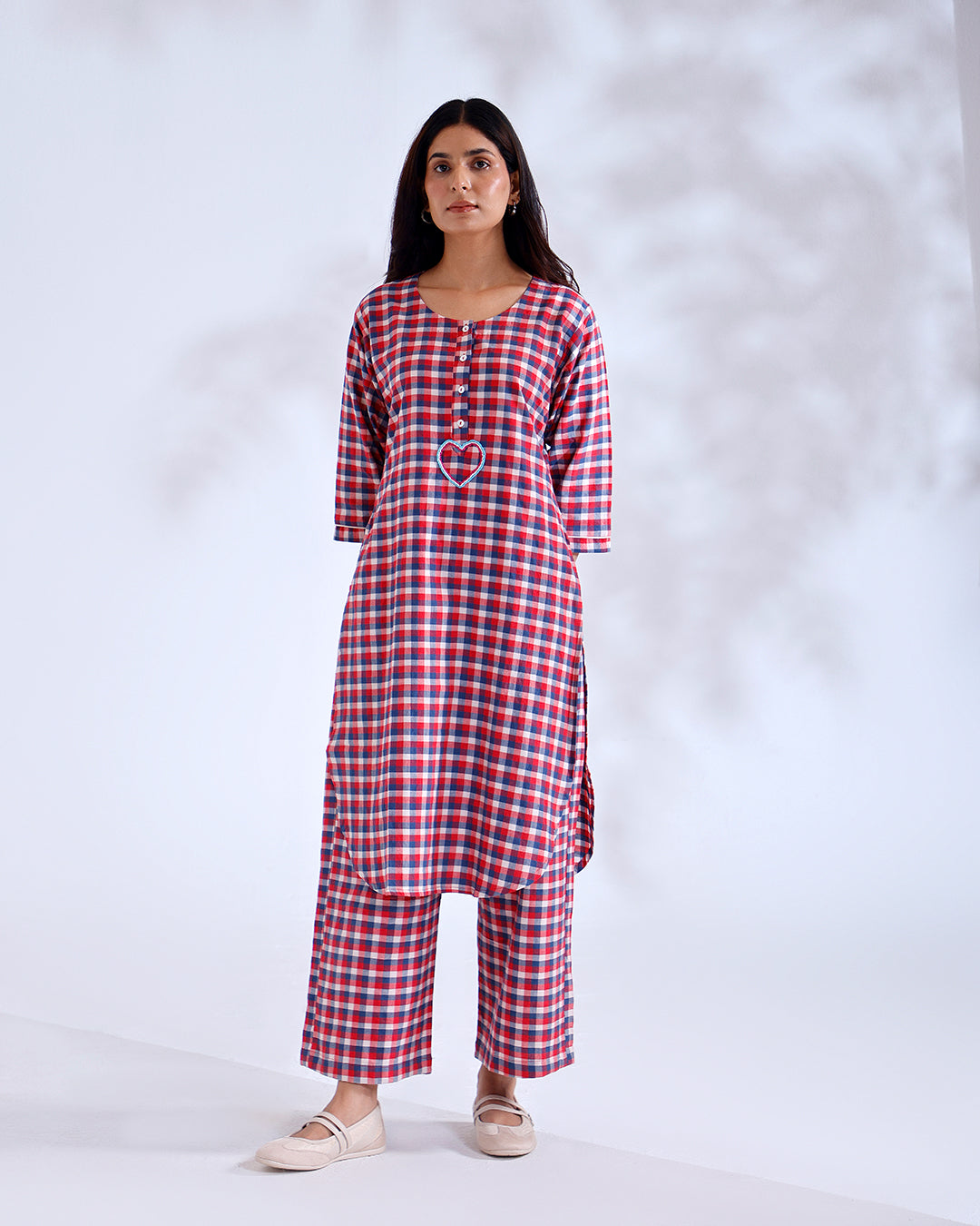 Dil Red Gingham Handwoven Cotton Kurta Set