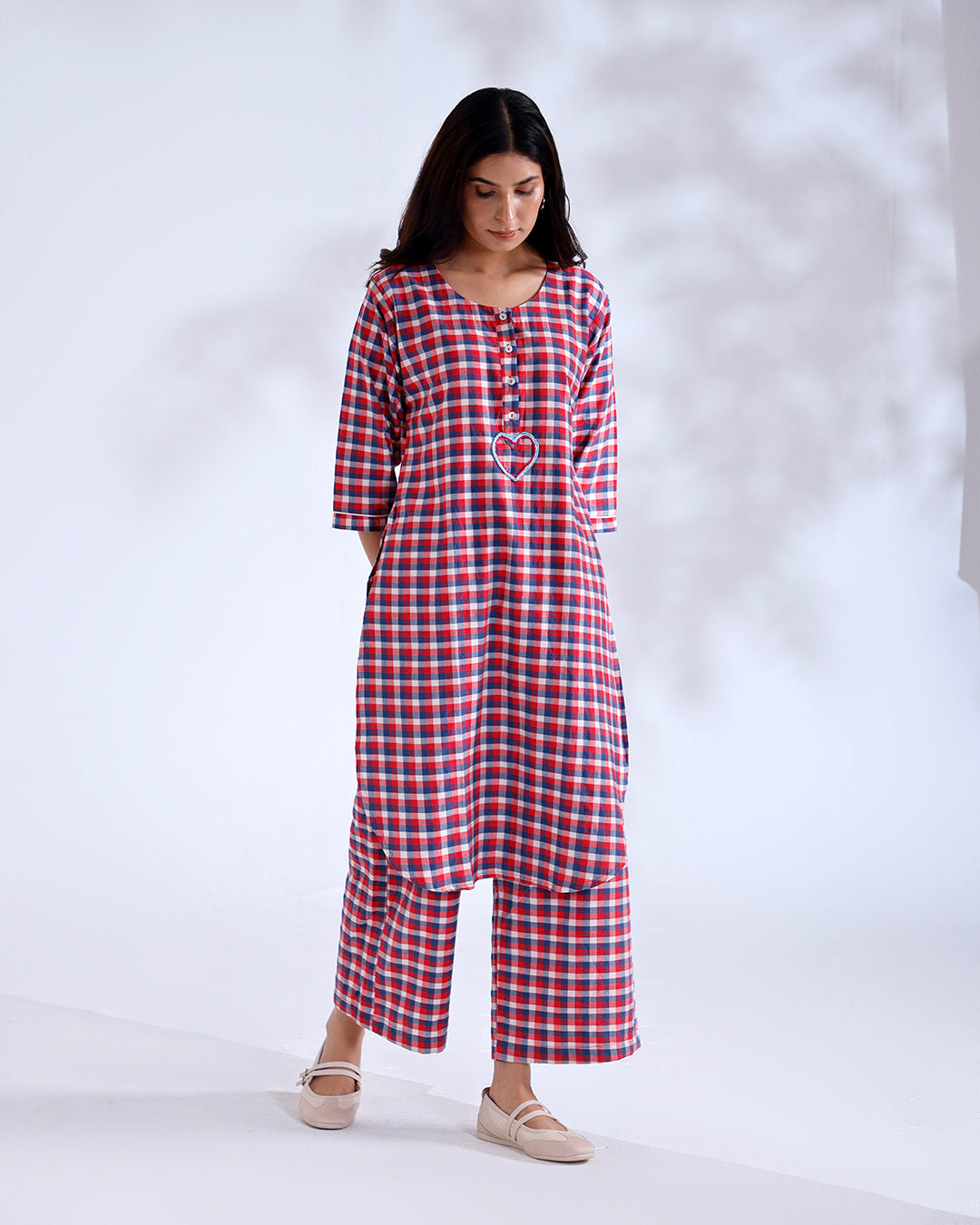 Dil Red Gingham Handwoven Cotton Kurta Set
