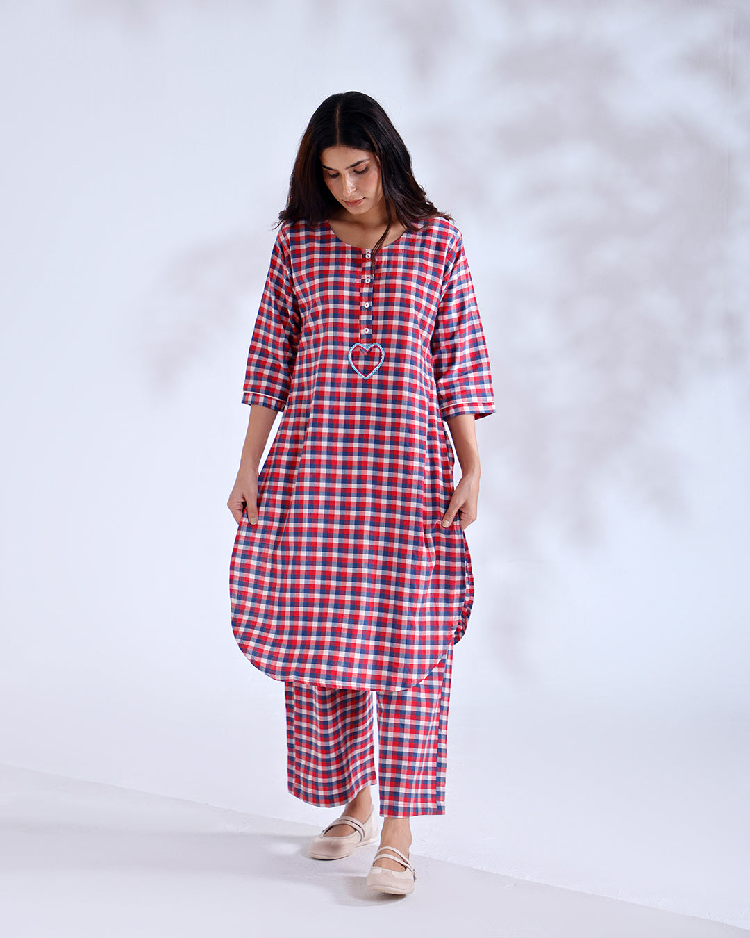 Dil Red Gingham Handwoven Cotton Kurta Set