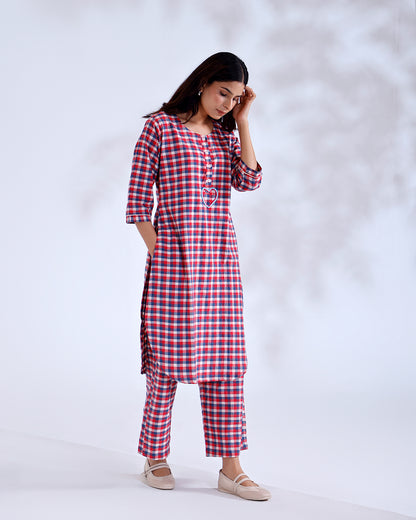 Dil Red Gingham Handwoven Cotton Kurta Set