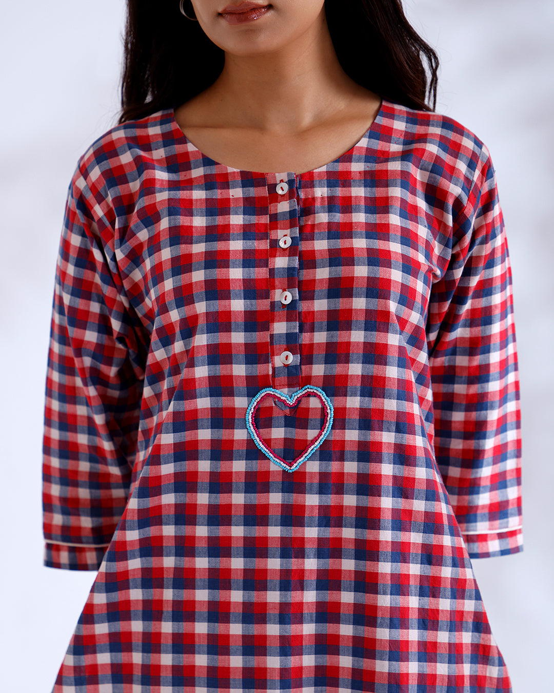 Dil Red Gingham Handwoven Cotton Kurta Set