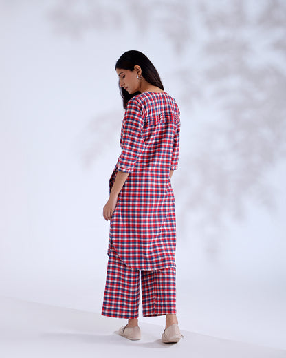 Dil Red Gingham Handwoven Cotton Kurta Set