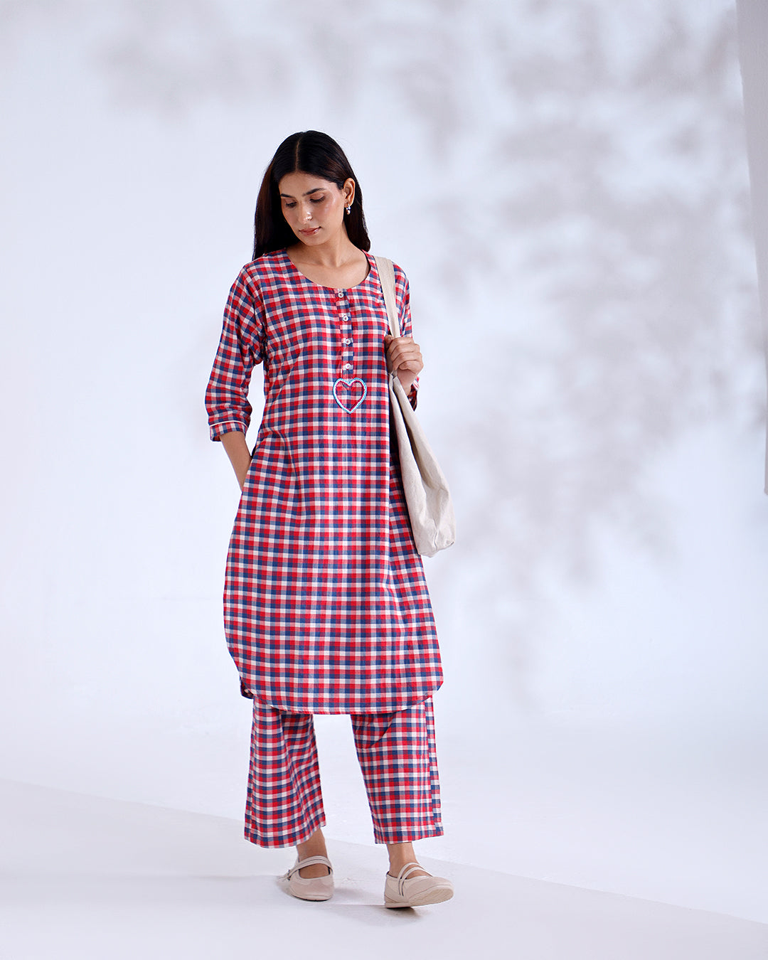 Dil Red Gingham Handwoven Cotton Kurta Set