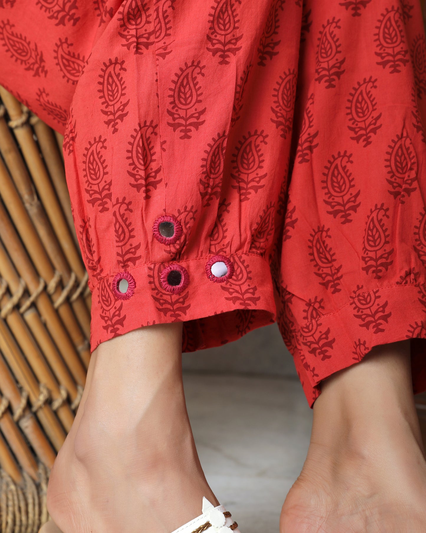 hop Bottomwear: Red Bagh print Salwar online at bebaakstudio.com