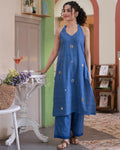 Neera Blue Halter-neck Kurta Set