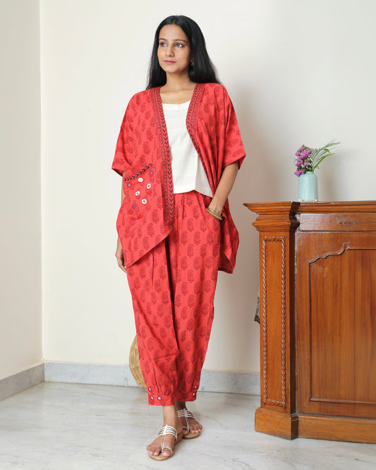 shop Red bagh block print cotton co-ordinate