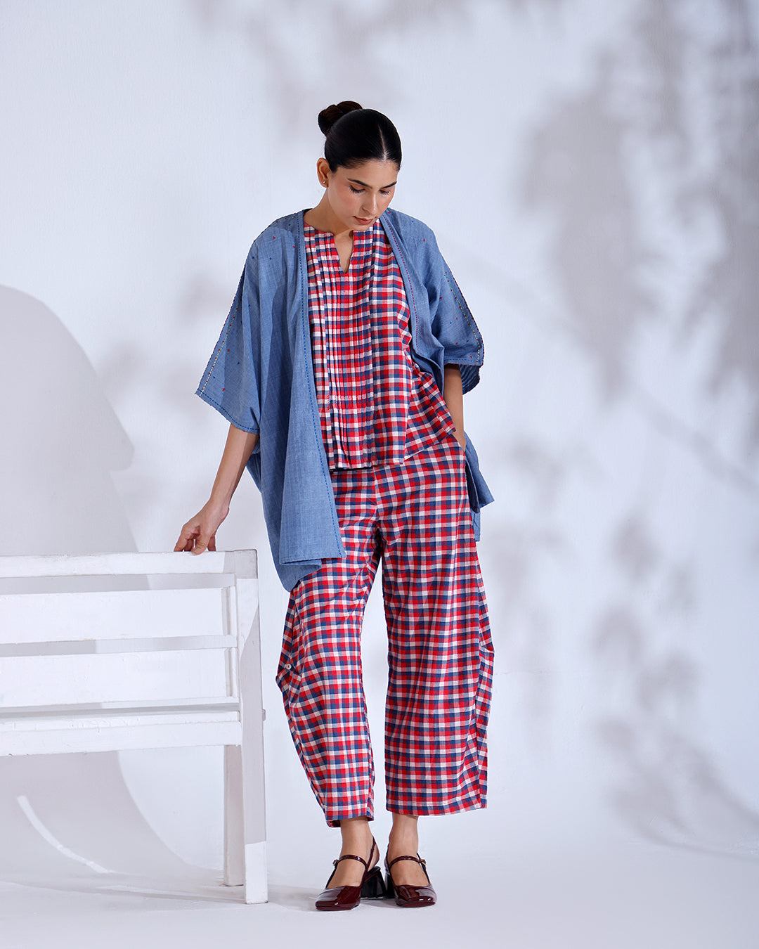 Fez Dusky Blue Handwoven Cotton Three-Piece Set