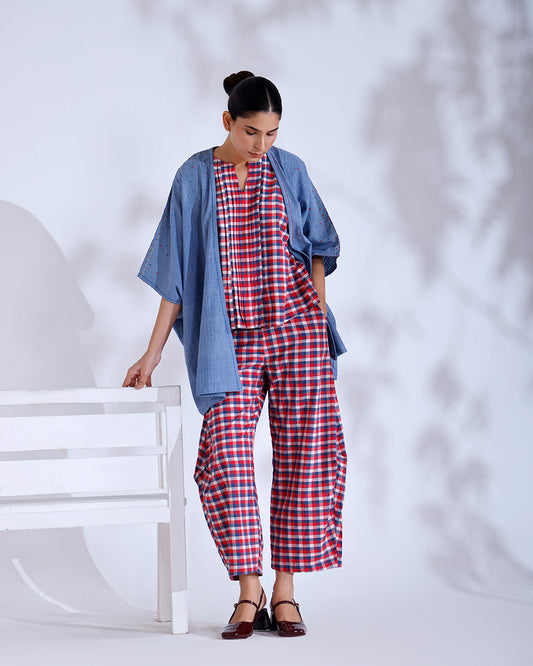 Fez Dusky Blue Handwoven Cotton Three-Piece Set
