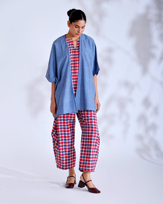 Fez Dusky Blue Handwoven Cotton Three-Piece Set