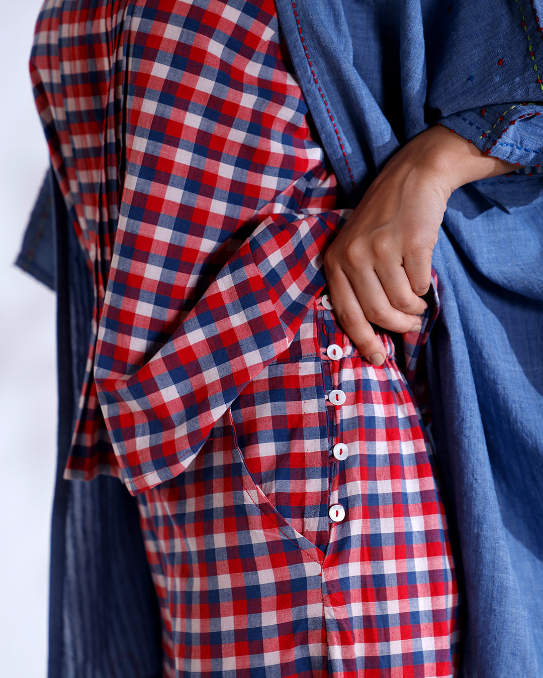 Fez Dusky Blue Handwoven Cotton Three-Piece Set