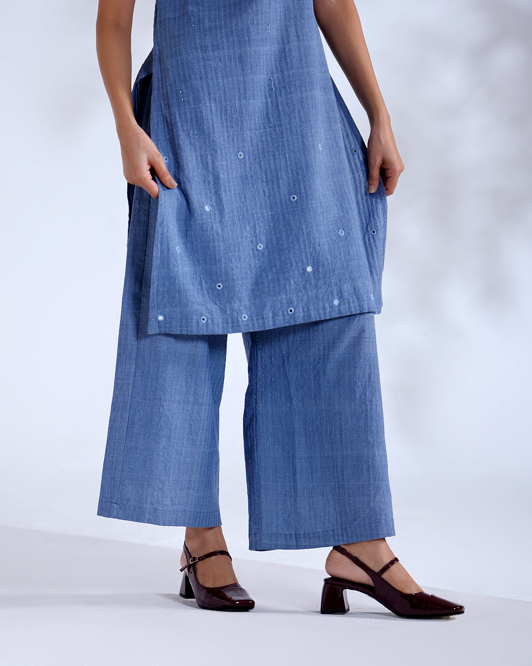 Gazal Dusky Blue Sleeveless Handwoven Cotton Kurta Set