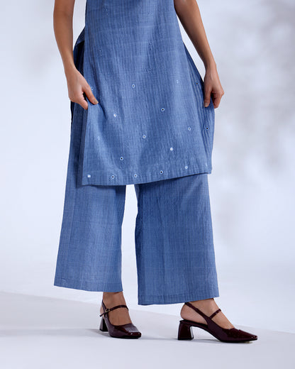 Gazal Dusky Blue Sleeveless Handwoven Cotton Kurta Set