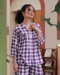 Shop Violet Gingham Handwoven cotton Shirt online at bebaakstudio.com