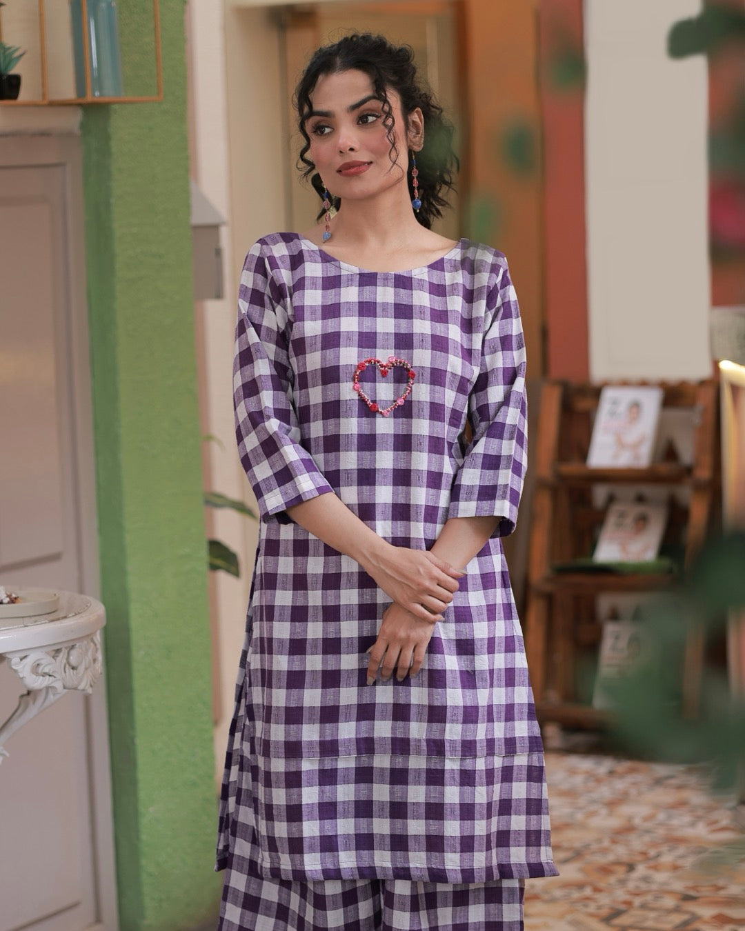 Violet SoS Gingham Handwoven Kurta Set