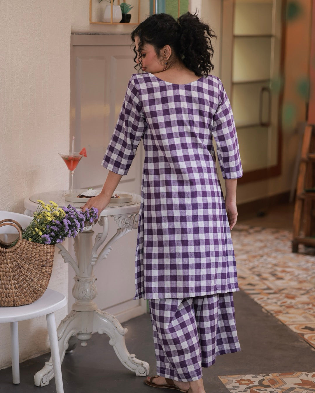 Violet SoS Gingham Handwoven Kurta Set
