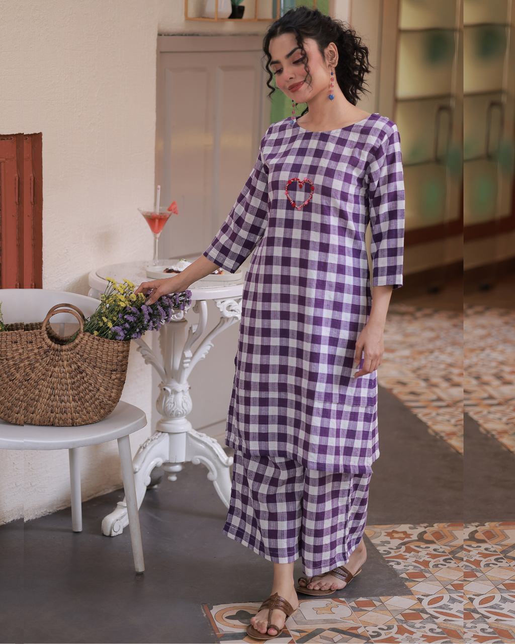 Violet SoS Gingham Handwoven Kurta Set