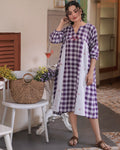 Shop Dress: Anti fit gathered check cotton dress online at bebaakstudio.com