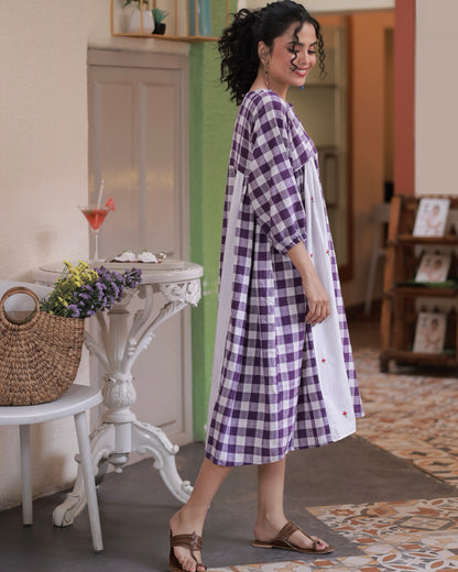 Shop Dress: Anti fit gathered check cotton dress online at bebaakstudio.com