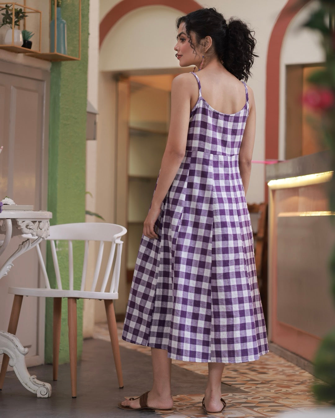Shop Dress: Violet check cotton panel dress online at bebaakstudio.com