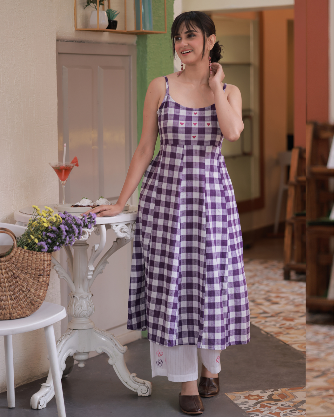 Shop Violet checkered cotton tunic set online at bebaakstudio.com