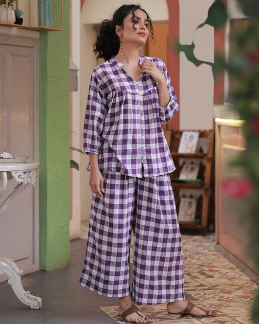 Shop Violet checkered Shirt handcrafted Co-ord