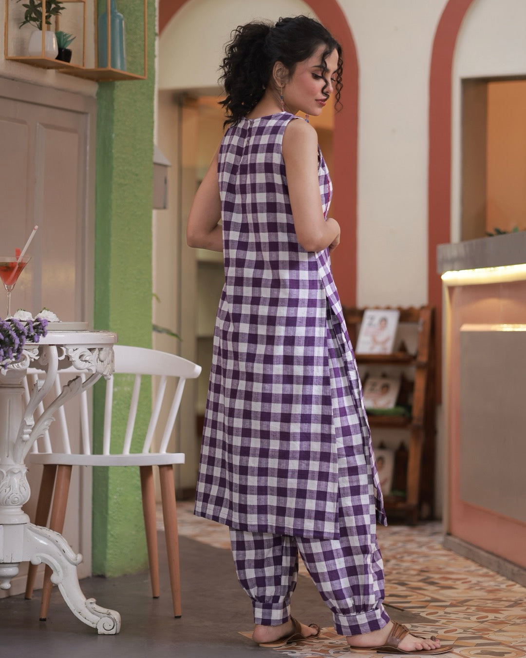 Shop Salwar suit- Violet check cotton kurta set online at bebaakstudio.com
