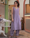 Shop Salwar suit- Violet check cotton kurta set online at bebaakstudio.com