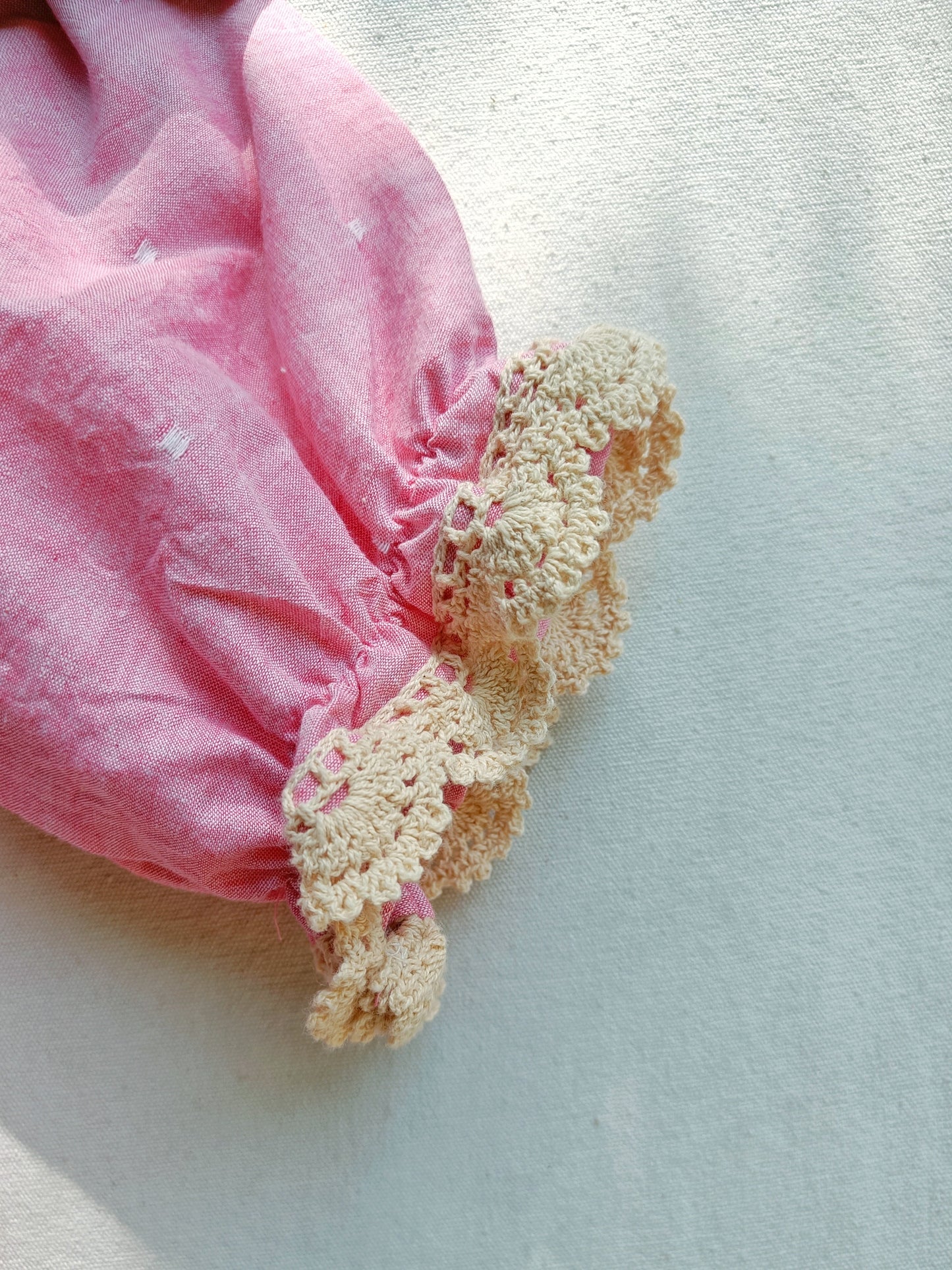 Salmon pink crochet detailed cotton co-ordShop Pink cotton Crochet detailed top: Handmade clothing