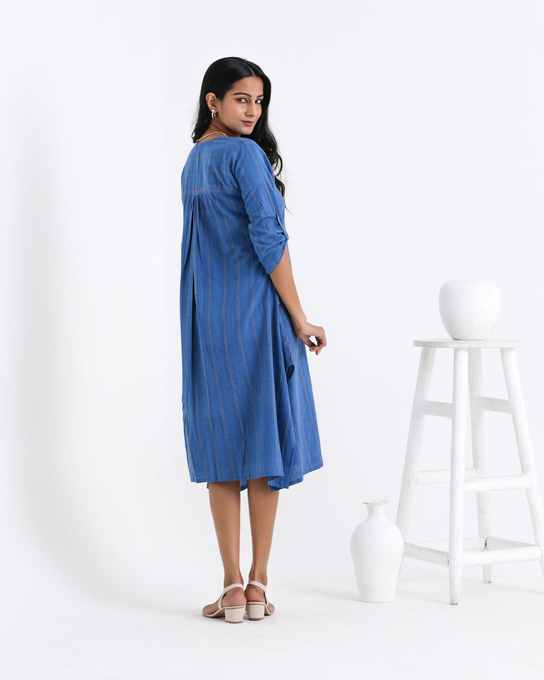 Shop Blue embroidered asymmetrical dress online at bebaakstudio.com