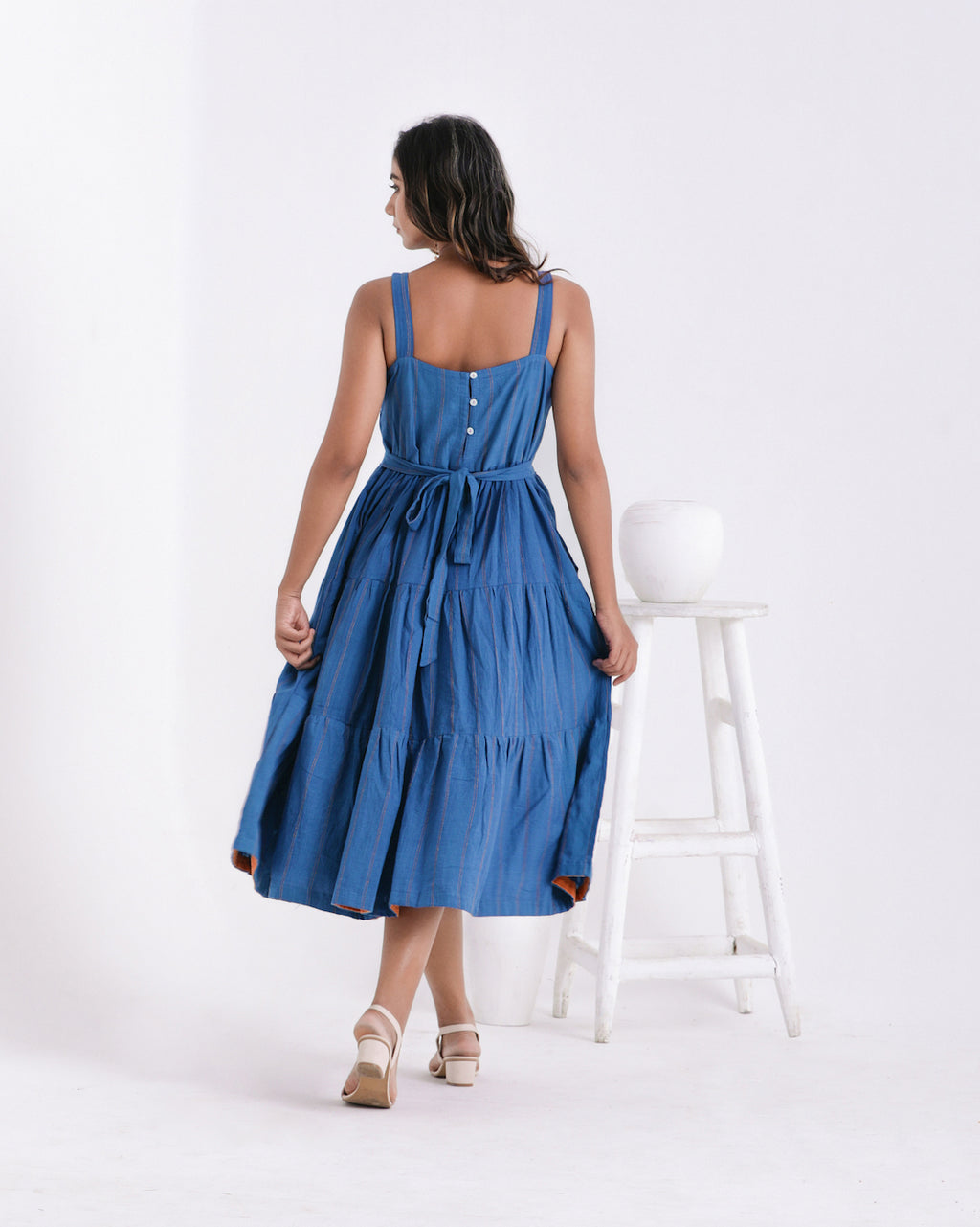 Shop Blue embroidered flared dress online at bebaakstudio.com