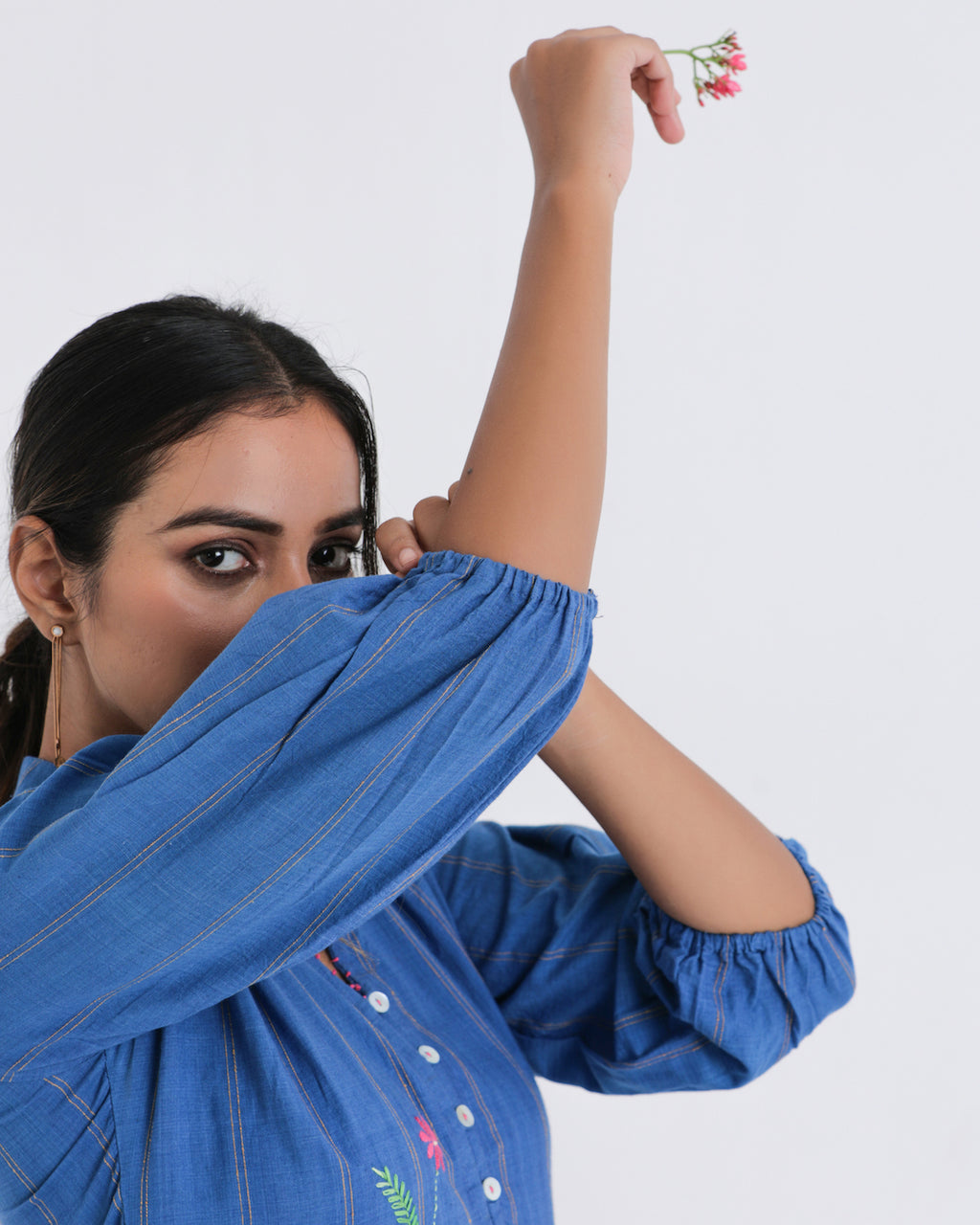 Shop Blue embroidered midi dress online at bebaakstudio.com