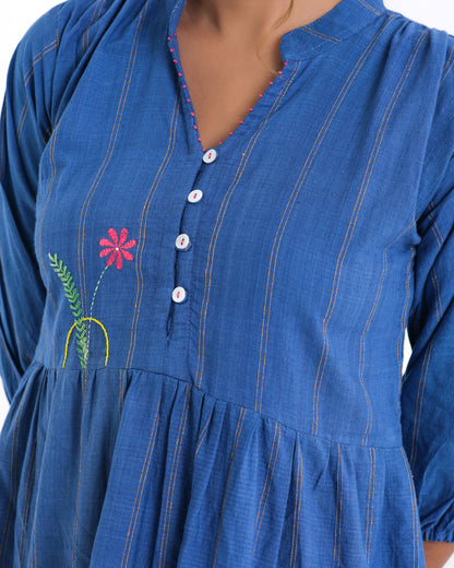 Shop Blue embroidered midi dress online at bebaakstudio.com