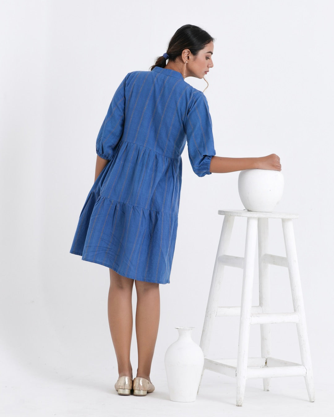 Shop Blue embroidered midi dress online at bebaakstudio.com