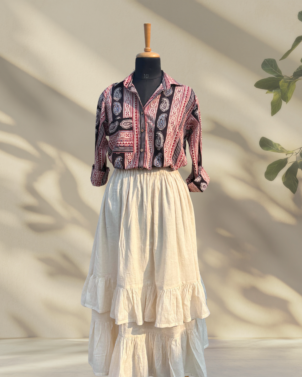 Shop Ivory cotton maxi skirt online at bebaakstudio.com