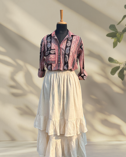 Shop Ivory cotton maxi skirt online at bebaakstudio.com