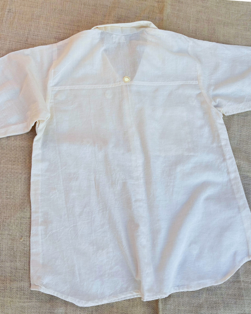 White button-up mirror work muslin shirt
