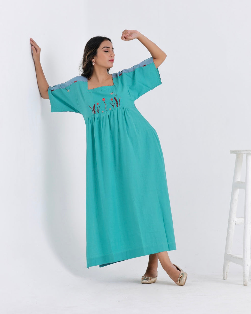 Shop teal embroidered anti fit casual dress