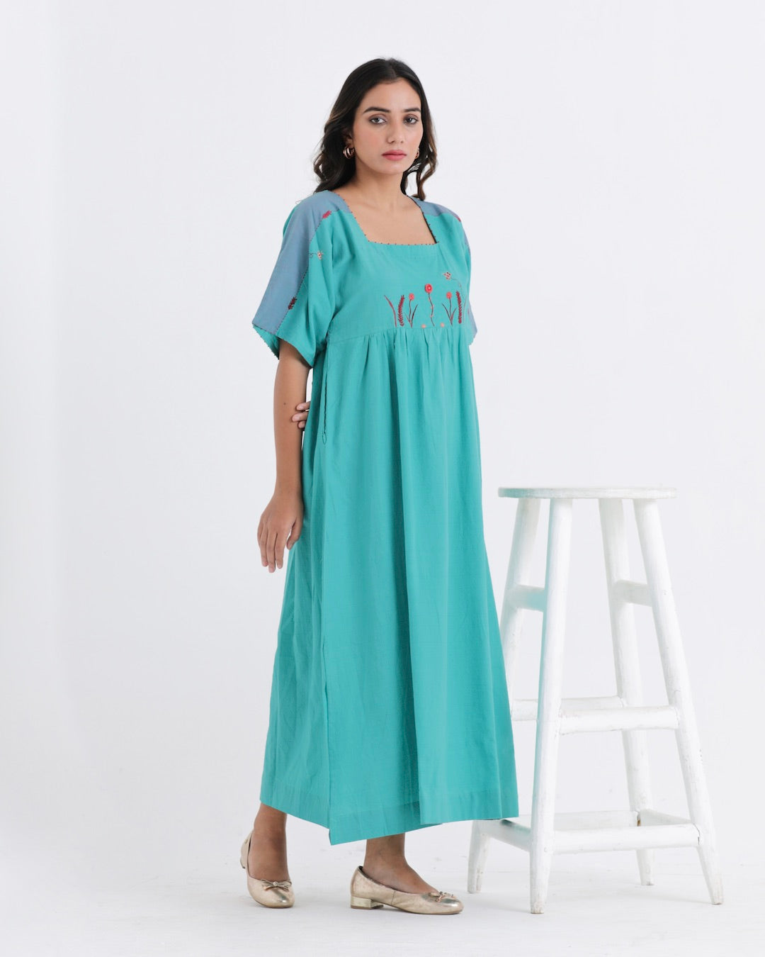 Shop teal embroidered anti fit casual dress