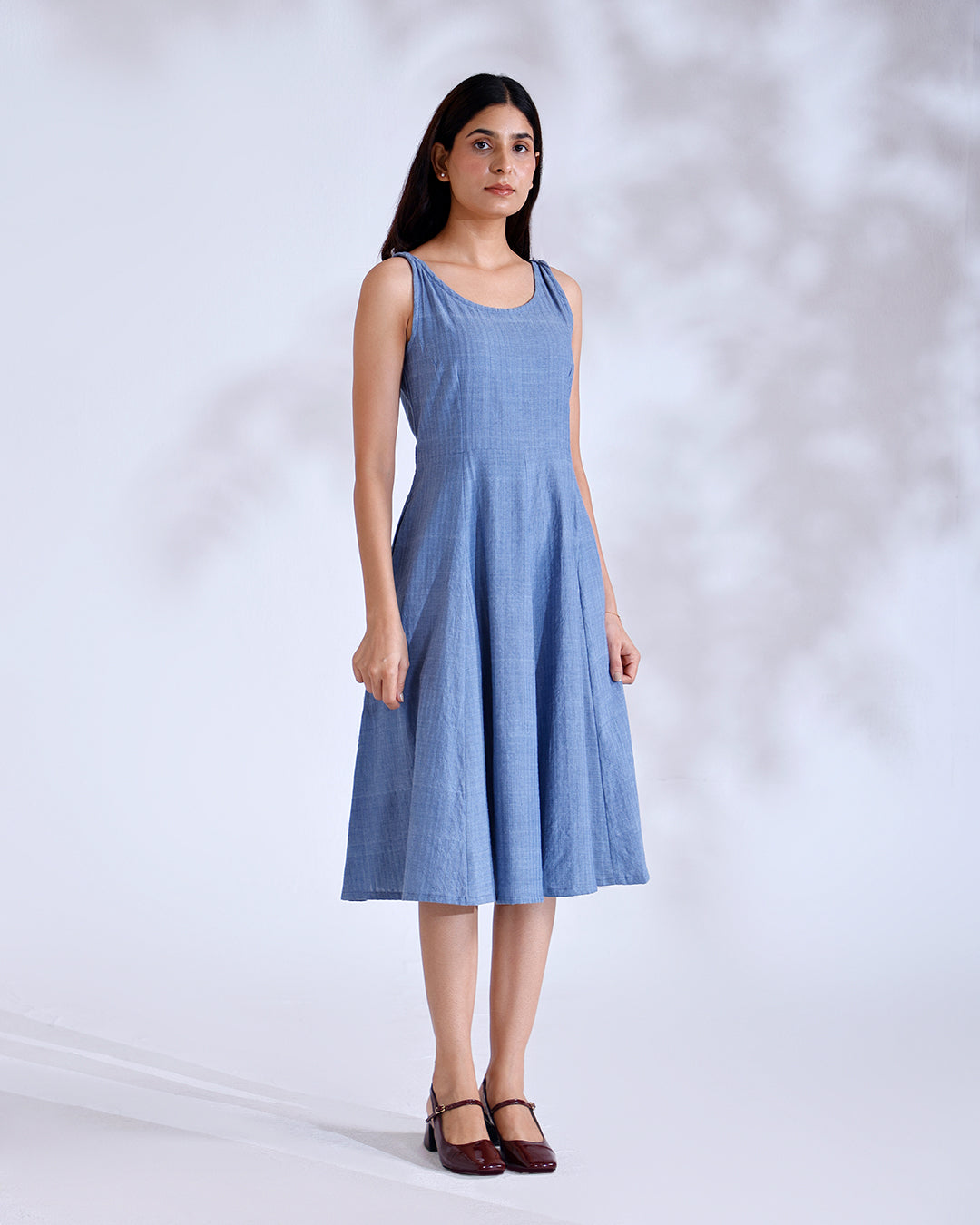 Luna Dusky Blue Handwoven Cotton Midi Dress