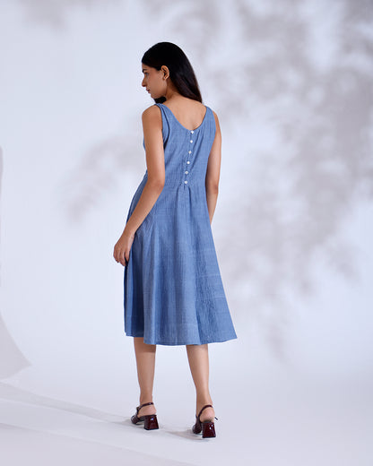 Luna Dusky Blue Handwoven Cotton Midi Dress